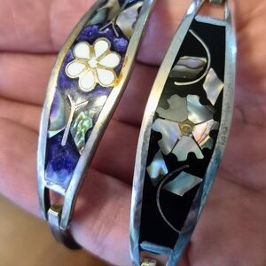 2 Vintage Mexican Silver Bangle Bracelets 1 Sterling TAXCO Bracelet Abalone